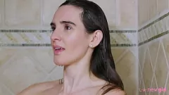 play Sensual Brunette Teen in Intimate Lesbian Shower Session in 4K